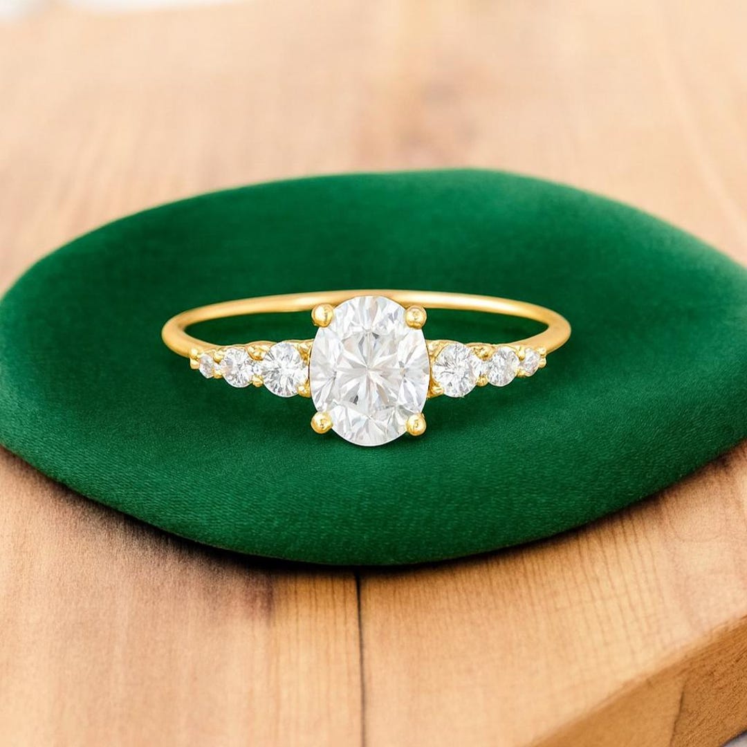 Oval Moissanite Engagement Ring – Solid Gold Solitaire With Side Stones ...