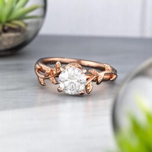 Nature Inspired Round Cut Moissanite Ring | Floral Leaf Engagement Ring | Nature Lover’s Ring | Botanical Vine Wedding Ring | Wedding Band .