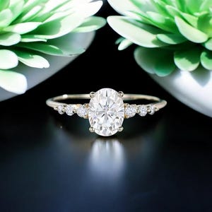 Oval Cut Moissanite Engagement Ring Yellow Gold Simple Oval Solitaire Moissanite Wedding Ring Oval Anniversary Promise Gift For Women