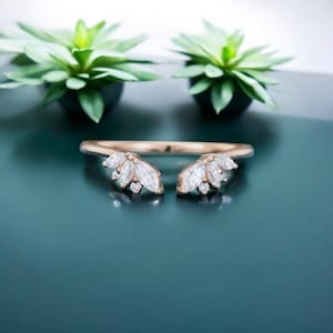 Rose Gold Open ring Delicate Diamond Wedding Band vintage petal engagement ring Delicate Stacking matching curved wedding band bridal ring