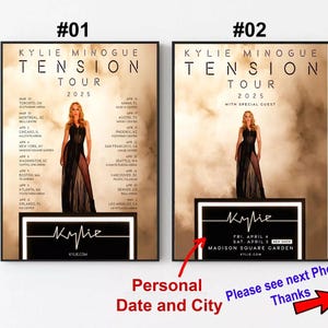 Póster de Kylie-Minogue TENSION 2025, fecha y ciudad personalizadas, regalo para fans.