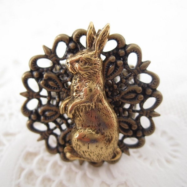 Jack Rabbit Filigree Ring in Antique Brass