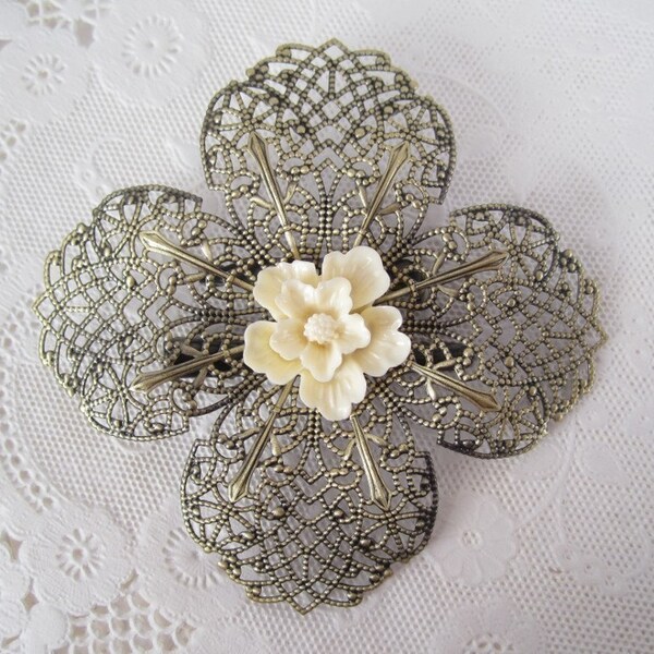 Cream Flower Hair Clip Antique Brass Elegant Sakura Hair Clip Bridal Hair Accessories Vintage Style Jewelry