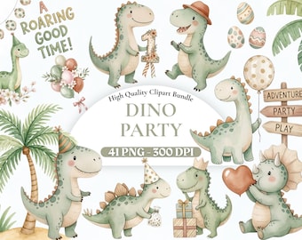 Dino Geburtstag Clipart Bundle, Dinosaurier Party PNG, Süße T Rex Clipart, Kinder Geburtstag Dekor, Baby Dino Geburtstag PNG, kommerzielle Nutzung