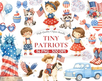 Tiny Patriots Fourth of July Clipart Bundle, Patriotic PNG, Patriotic Kids Independence Day Sublimation Design, Red White Blue Clipart.
