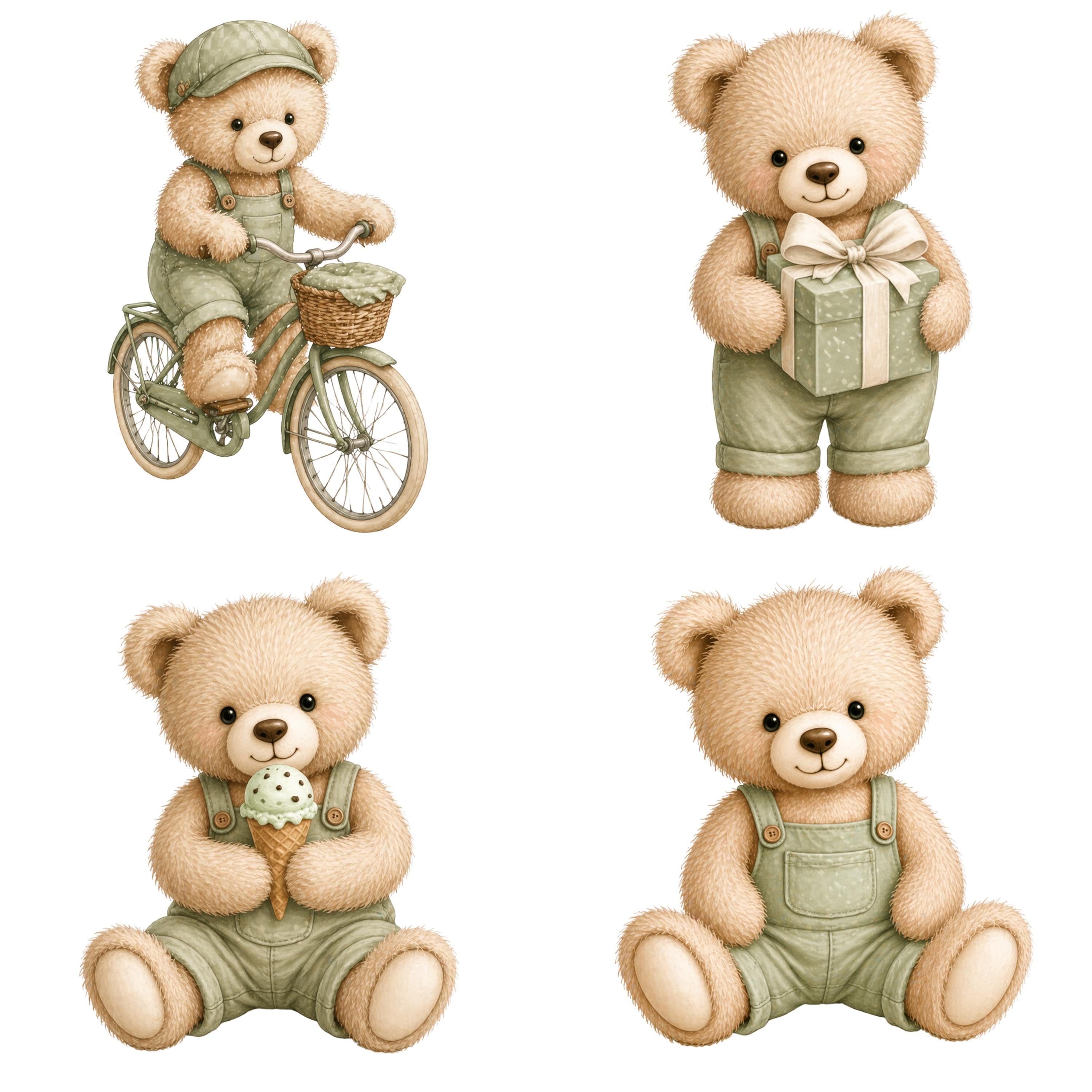 35 Watercolor Green Teddy Bear Clipart PNG, Cute Teddy Bear ...