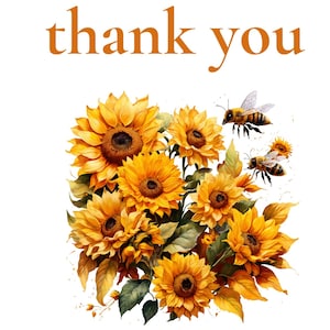 Solrosor och bin Clipart, blommig PNG, solrosillustration, bi-clipart, akvarellblommor, akvarell vår-clipart, utskrivbar PNG bild 5