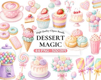 Süße Leckerei Clipart Bundle, Leckereien Clipart, süße Süßigkeiten Dessert PNGs, Kawaii Backwaren, Cupcake, Zuckerwatte, Eiscreme, Süßigkeiten, Süßigkeiten.
