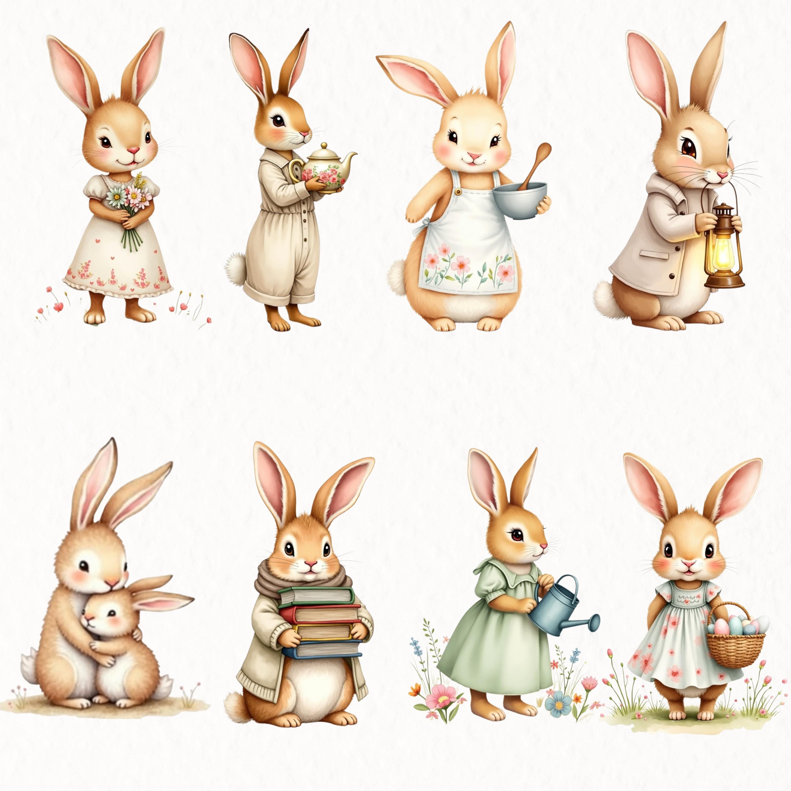 Watercolor Easter Bunny Clipart PNG, Cute Bunny Easter Design, Spring ...