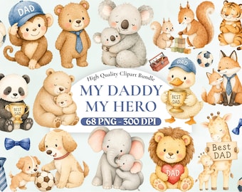 68 Vatertag Tier Clipart Bundle, süße Papa Baby Tiere PNG, Familienfeier Grafiken, Cartoon Wildtier Papa Clipart, kommerzielle Nutzung