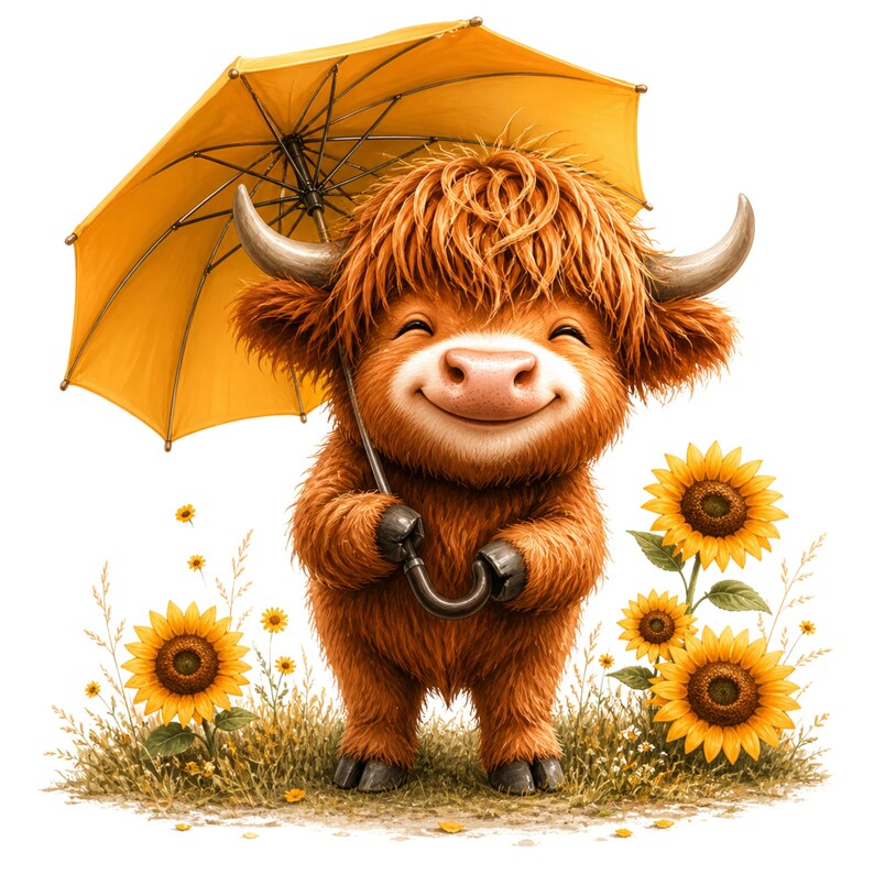 14 Highland Cow Sunflower Clipart PNG, Cute Baby Cow Floral ...