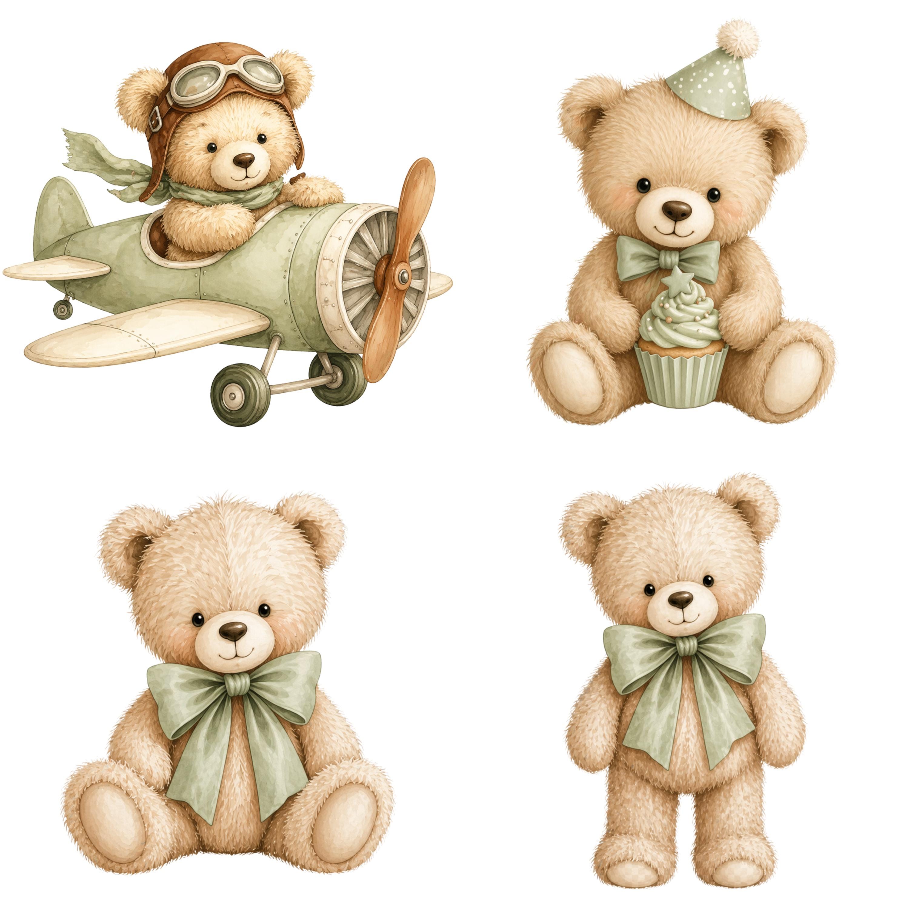 35 Watercolor Green Teddy Bear Clipart PNG, Cute Teddy Bear ...