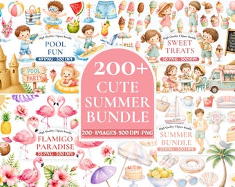 Summer Clipart Mega Bundle PNG, Beach Vacation Clip Art, Tropical Summer Graphics, Digital Download, Commercial Use