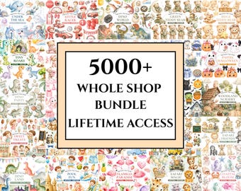 Pack complet d'images clipart pour toute la boutique, plus de 5 000 jolis dessins PNG, accès illimité à tous les produits actuels et futurs, images clipart aquarelle, usage commercial.