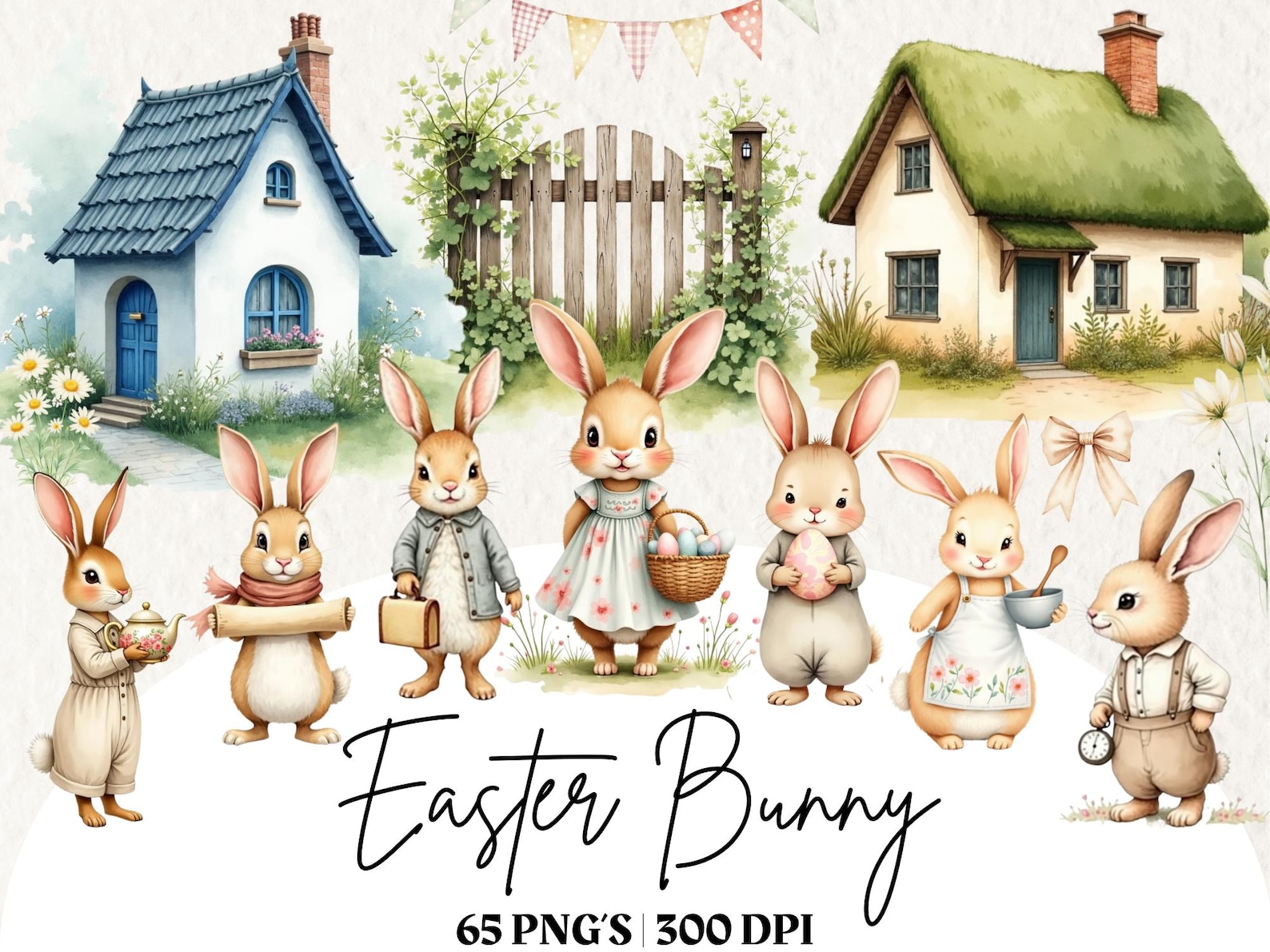 Watercolor Easter Bunny Clipart PNG, Cute Bunny Easter Design, Spring ...
