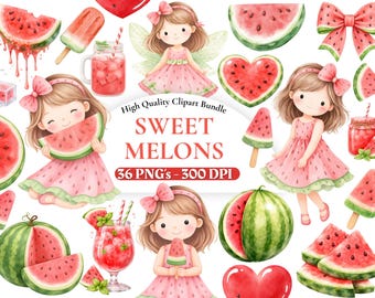 Fee Wassermelone Clipart PNG, süße Sommer Fee Obst Illustration, Kawaii Wassermelone Sprite, digitaler Download, Scrapbook Sticker Art