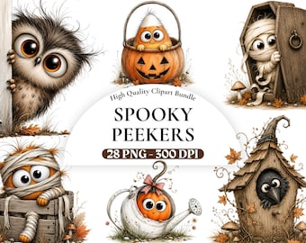 不気味な覗き見クリップアート、ハロウィンPNGバンドル、かわいいモンスターの覗き見画像、ステッカー用の面白い幽霊昇華デザイン、デジタルダウンロード。