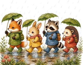 21 skogsdjur vårpromenad clipart PNG, söta skogsdjur, digital nedladdning, barnrum clipart, sublimeringsdesign, kommersiellt bruk