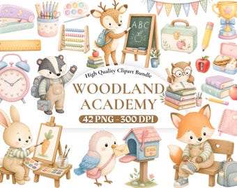 Images clipart de l'Académie des Bois, PNG d'école en forêt, Animaux mignons de l'école des bois, Décoration de salle de classe pour enseignants, Art pour la rentrée scolaire en maternelle, Art numérique.