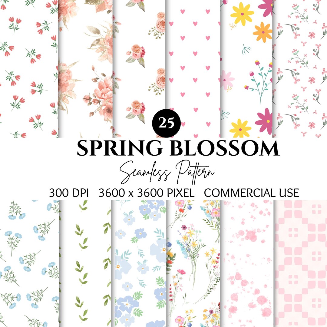 Spring Blossom Seamless Pattern, Watercolor Bows, Pink Rose Floral ...