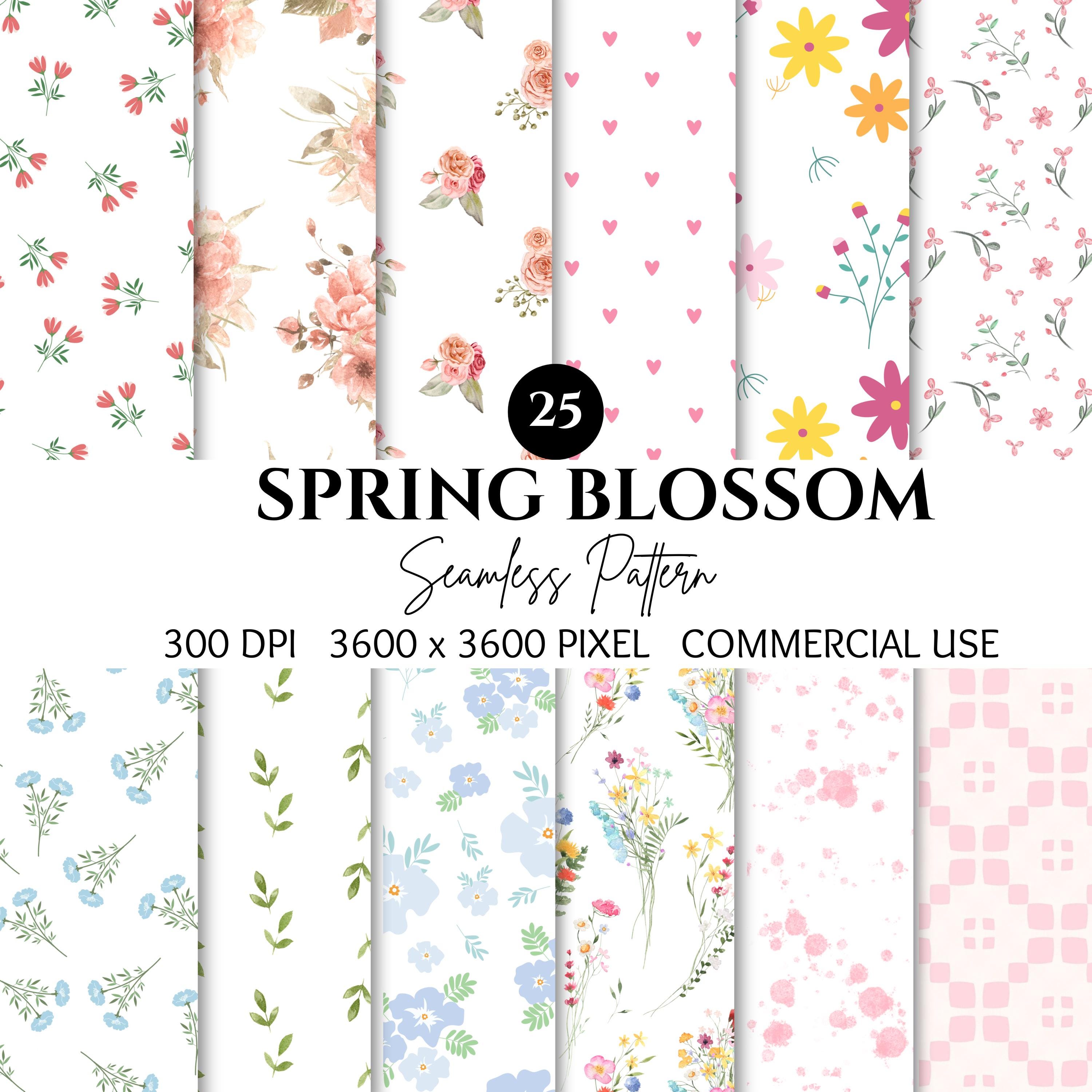 Spring Blossom Seamless Pattern, Watercolor Bows, Pink Rose Floral ...