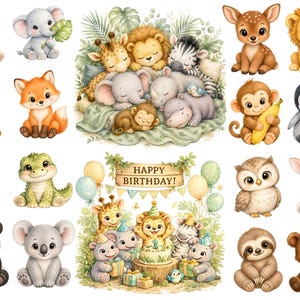 Watercolor Safari Animals PNG, Cute Safari Clipart, Lion Elephant Giraffe Zebra Clipart, Baby Shower Decor Graphics, Commercial Use image 4