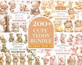 200+ Baby Teddy Bär Clipart Mega Bundle, Pastell blau rosa Salbei, Baby Shower Clipart, Kinderzimmer Kunst, Neutral Baby Bär Clipart, kommerzielle Nutzung