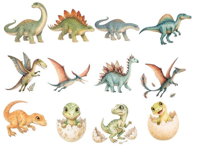 Dinosaur Clipart Bundle PNG, Cute Dino Clip Art Set, Kids Nursery ...