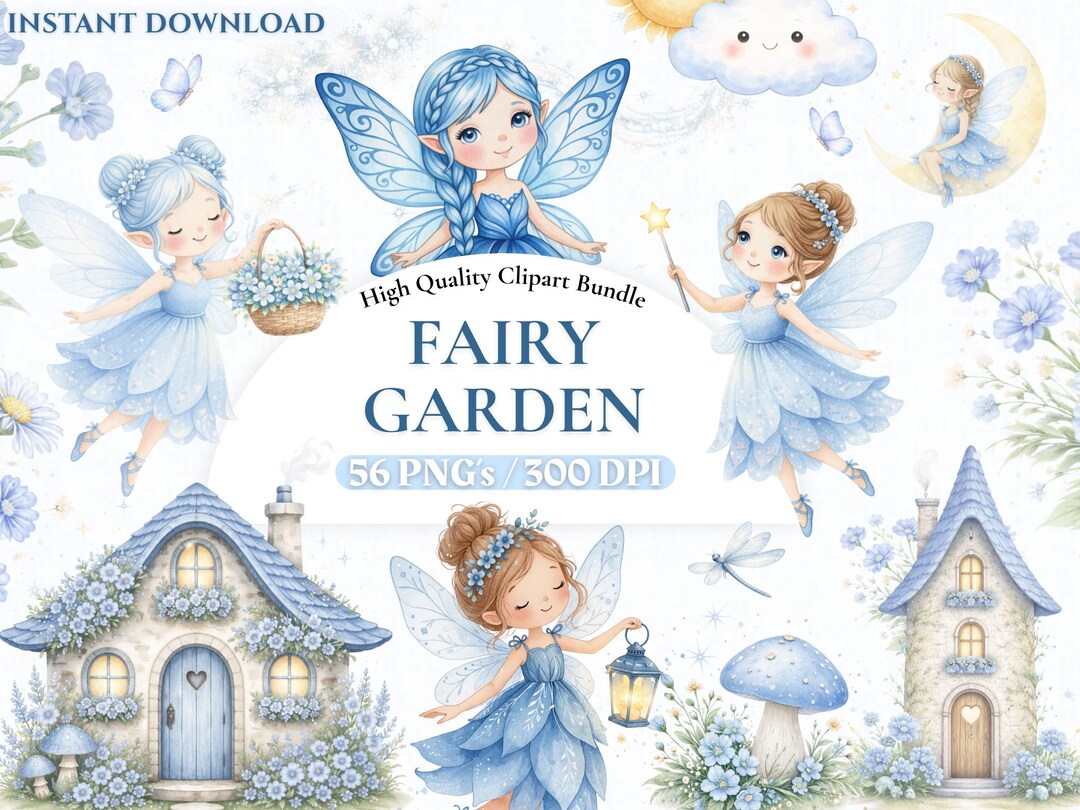 56 Watercolor Pastel Fairy Garden Clipart, Whimsical Fairies Clipart ...
