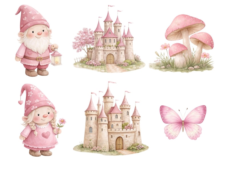 38 Watercolor Cute Pink Fairy PNG Bundle, Whimsical Magical Girl 1st ...