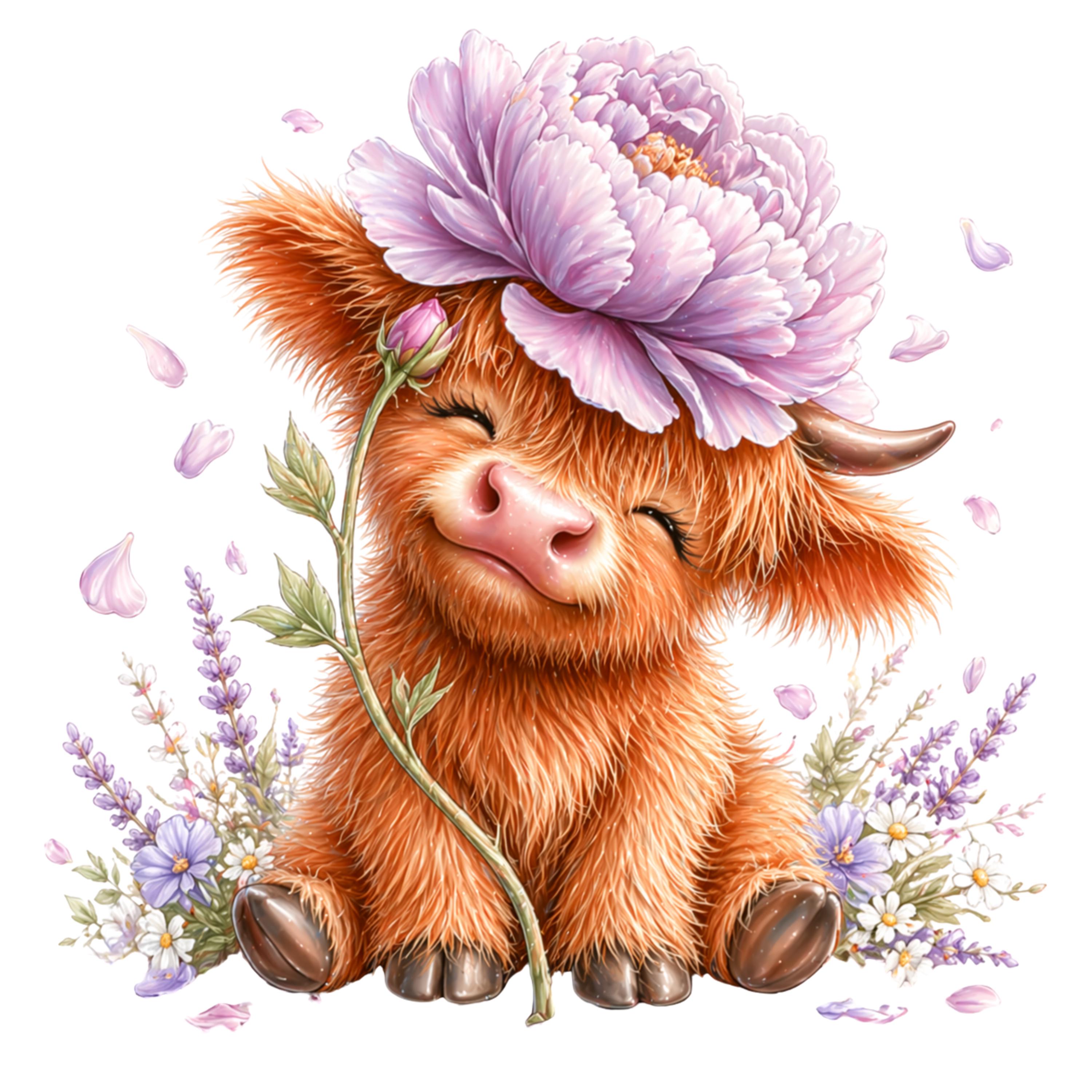 25 Floral Highland Cow PNG, Cute Boho Cow Clipart, Watercolor Farm ...