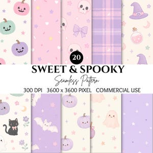 Sweet Spooky Seamless Pattern, Pastel Halloween Digital Paper, Cute Ghost Pumpkin Background, Halloween Scrapbook Paper, Digital Art.