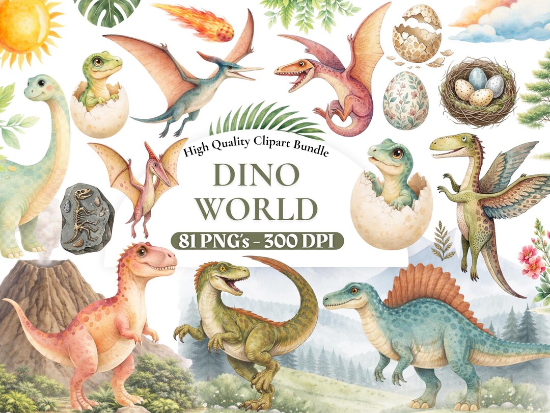 Dinosaur Clipart Bundle PNG, Cute Dino Clip Art Set, Kids Nursery ...