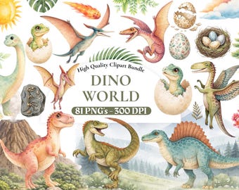 Dinosaurier Clipart Bundle PNG, niedlichen Dino Clip Art Set, Kinder-Kinderzimmer-Grafiken, Cartoon Dinosaurier, sofortiger Download, Scrapbook PNG
