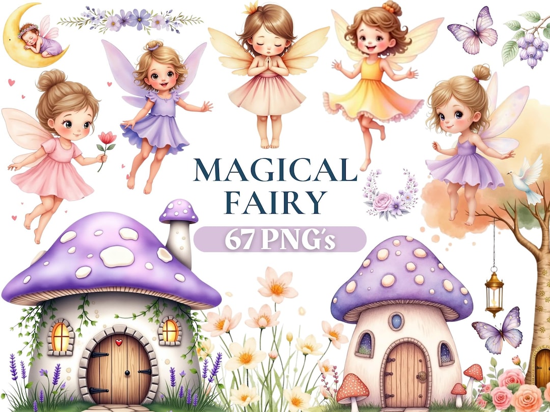 Watercolor Magical Garden Fairies Clipart Bundle, Fairy First Birthday ...