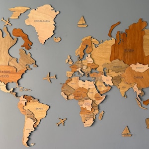 Mapa del Mundo madera, decoración pared