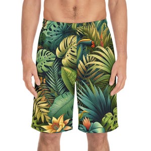 Tropical Men&#39;s Board Shorts, Summer Swimwear, Beachwear for Men, Vacation Ready, Casual Outdoor Fashion