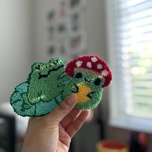 Frog Punch Needle Coasters | Mug Rug Coaster | Handmade | Trendy Home & Office Decorations | Yarn Coaster