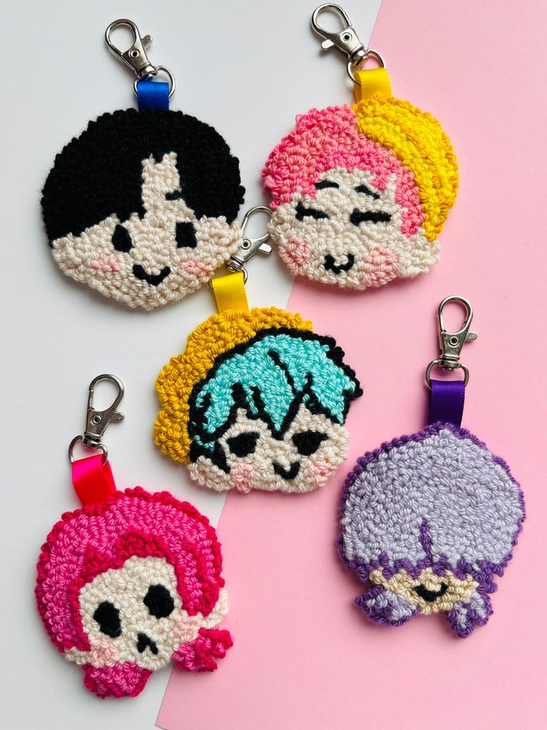 Punch Needle Anime Keychains: Cotton Yarn Kawaii Bag Charm - Etsy