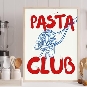 レトロパスタクラブプリント：イタリアンキッチンウォールアート（デジタルダウンロード）