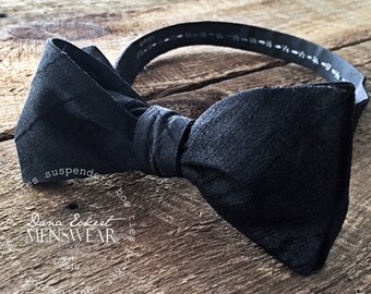 black duponi silk freestyle bow tie