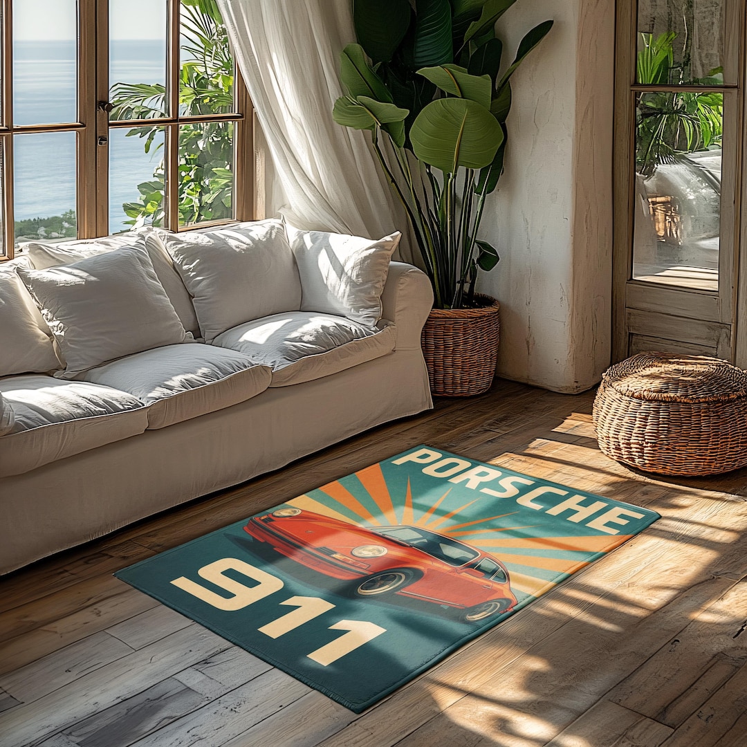 Vintage Porsche 911 Area Rug, Porsche Rug, Retro Home Decor, Living ...