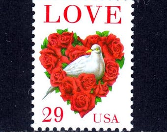 切手34 米国 - 5 X 愛、花、鳩 1994 29 セント未使用ヴィンテージ郵便切手