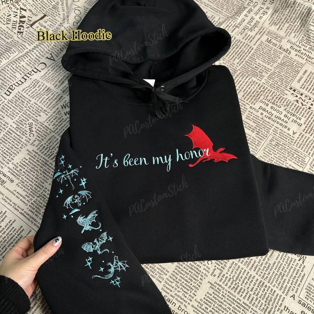 Fourth Wing Embroidered Sweater, It'S Been My Honor Quote Hoodie, Iron Flame Merch, Bookish Gifts New Hoodie