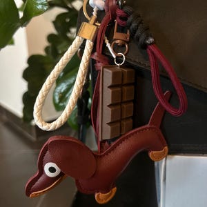 Bag charms, Bag jewelry, Bag charms, with Bordeaux dog, chocolate bar and cords, bag accessories and key ring