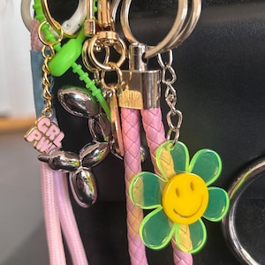 Bag charms, bag jewelry, bag charms, with pink and green flower, star charm, bag accessories and key ring
