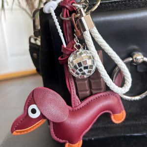 Bag charms, bag jewelry, bag charms, with Bordeaux Dachshund disco ball and heart, bag accessories and key ring