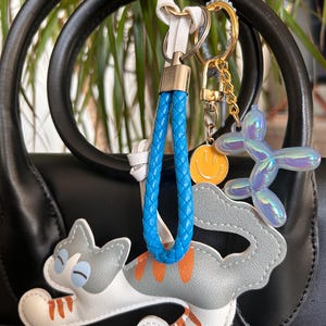 Bag charms, bag jewelry, bag charms, with gray cat and smiley, bag accessories and key ring
