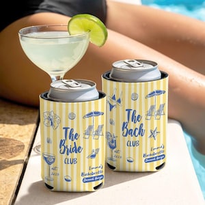 Beach Trip Bachelorette Can Coolers, Custom Drink Holder, Party Favors, Custom Gifts for Bridal Showers, Coastal Decor, Bridal Shower Party