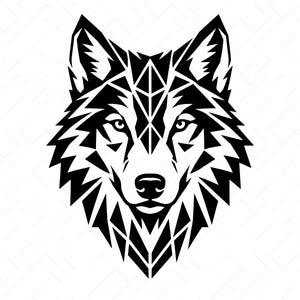Geometric Wolf Head svg png, Angular Wildlife Face Design, Modern Animal Shirt Graphic, Black White Cut File for Cricut Silhouette